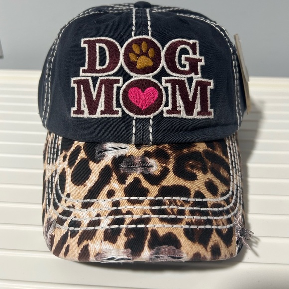 Title: Dog Mom Distressed Leopard Print Baseball Cap OSFM - NEW!! - Picture 2 of 3